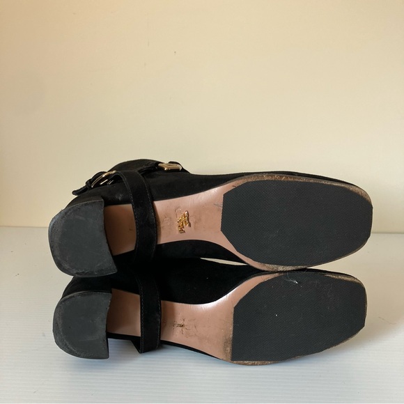 Prada Black Suede Mid Calf Gold Buckle Riding Boots size EU 40 US 9.5 - Picture 7 of 11